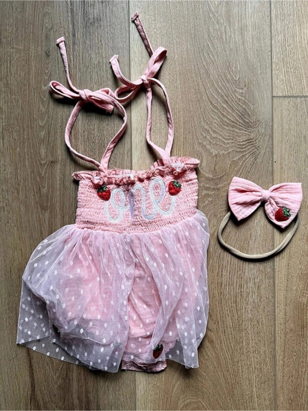 Baby Girls Pink Strawberry Romper Set